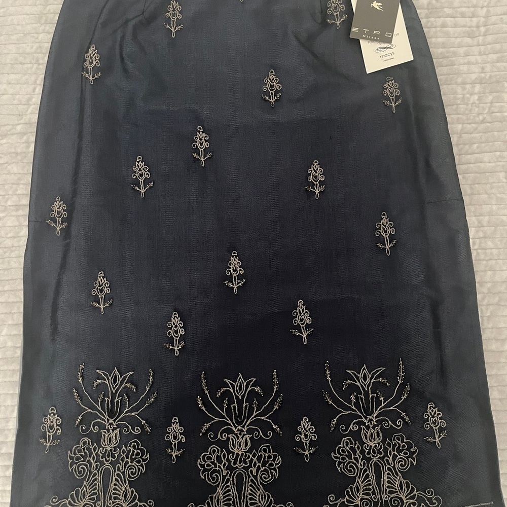 Etro Dark Blue Embroidered Midi Skirt